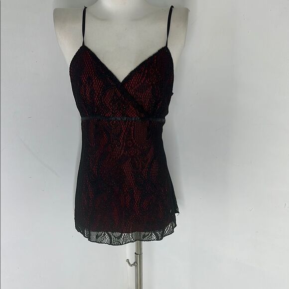 Vintage Vampy Goth Y2k Empire Waist Lace Overlay Camisole Top - Picture 1 of 6